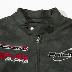 Men's Embroidered Letter Motorcycle Suit Leather Jacket