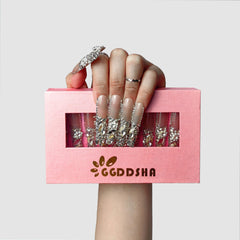GGddsha 2024 New PMMA Acrylic Press On Nails StunningBling Nails, Rhinestone Fake Nails, Glitter Rhinestone NailsGradient Fake NailsCrystal Cascade