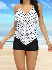 Women's Polka Dot Print, Ruffled Tankini Set, Square Pants, Two-piece Set, Holiday Style