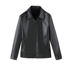 Men's Simple Casual Solid Color Windproof Handsome PU Leather Jacket Top