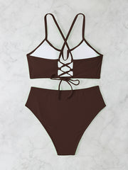 Women's Oversized Solid Color, Exposed Back Lace-up Bikini, Holiday Style Bikini