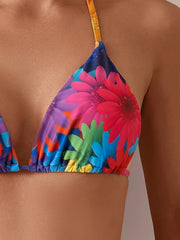 Women's Bikini Set With Three Pieces, Beach Towel, Floral Print Bikini, Sexy V-shape Set, Vacation Style