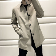 Fashion Casual Loose All-matching Lapel Mid-length Trench Coat Cloak Men