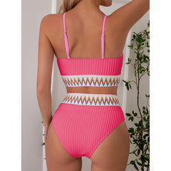 Women's Bikini Set Two Piece Swimsuits High Waisted Scoop Neck Spaghetti Adjustable Straps Textured