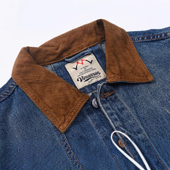 Patchwork Lapel American Retro Distressed Washed Denim Jacket