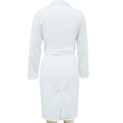 Women's Solid Color Blazer V-Neck Dress With Belt & Hem Slit - Slim Fit Formal Midi Dress For Spring&Fall