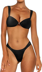 Saodimallsu Womens Cheeky Push Up Bikini Sets 2 Piece Swimsuits High Cut Wide Straps Ruched Beach Bathing Suits