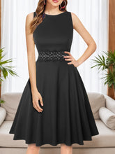 2025 Women's New Retro Style Pocket Pleated Floral Lace Horn A-line Skirt Casual Party Cocktail Dress Sleeveless