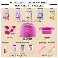 Waxing Kit WUWUVISTA 23 Items Hair Removal Wax Kit With Wax Warmer Waxing Beads For Face, Brazilian, Full Body, Bikini, Sensitiive Skin Skin Suitable For Plugs Of American, European Specification