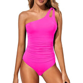 Women's Tummy Control One Piece Swimsuit, One Shoulder Full Coverage Bathing Suit