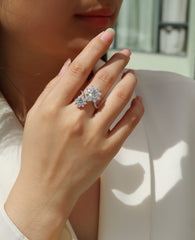 Petal Morning Dew - A Fashionable Diamond Jewelry Piece Set With 1-carat Moissanite S925 Sterling Silver And Platinum Diamond Ring