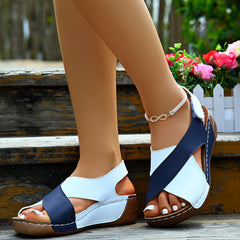 Colorblock-crossed Wedges Sandals Summer Fashion Fish Mouth Platform Roman Shoes For Women
