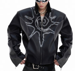 Deconstructing Horse Hair Stitching Jacket Rivet Totem Leather Coat Men