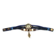 Beautiful Bohemian Style Retro Handmade Leather Tree Leaf Women's Watches Blue