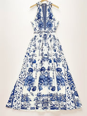 2025 Women's Neck Hanging Dress, Sleeveless Dress, Flower Printed Dress Women's Dress