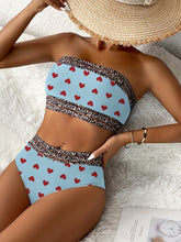 Women's Bra Love Print Bikini Bikini Two-piece Sexy Swimsuit Leopard Print Elastic Belt Holiday Style