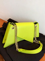 Neon Green Chain Novelty Bag Niche Stone Pattern Flap Underarm Bag PU Leather Textured Bag Purse Fashion Versatile Bag Novelty Gifts , Perfect Best Funny Novelty & Gag Gifts