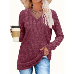 3 Pack Womens Long Sleeve Shirts V Neck Tunic Tops Loose Fit Lightweight Basic Casual Fall Clothes