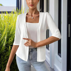 Women's Solid Color Casual Neckless Loose Fit Short Sleeve Jacket, Spring Summer Minimalist Top