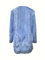 Spring And Autumn New Women's Top Printed Cardigan Casual Long Sleeve Light Jacket Blue