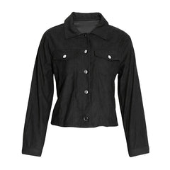 Women's Corduroy Long Sleeve Jacket - Casual Button-Up Coat With Flap Pockets