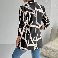 Women's Abstract Print Blazer Button Front Lapel Long Sleeve Office Blazer Elegant Work Jacket For Women
