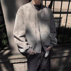 Mechanical Style Flying Motorcycle Leather Short Casual Baseball Jacket Men