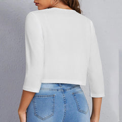 Women's Cropped Blazers Collarless 3 4 Sleeve Open Front Lightweight Cardigan Casual Work Office Suit Blazer Jackets