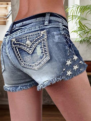 2025 Women's Denim Shorts, Ripped Jeans, Frayed Hem Design, Built-in Zipper Closure, Tight Fitting Denim Shorts