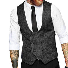 Retro Casual Herringbone Pattern Men's Suit Vest Groom Groomsman Slim Fit Vest