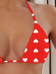 Women's Sexy V Triangle Red Love Print Bikini Top