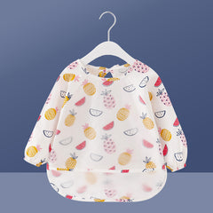 Children In Waterproof Overalls Wear Bibs For Eating