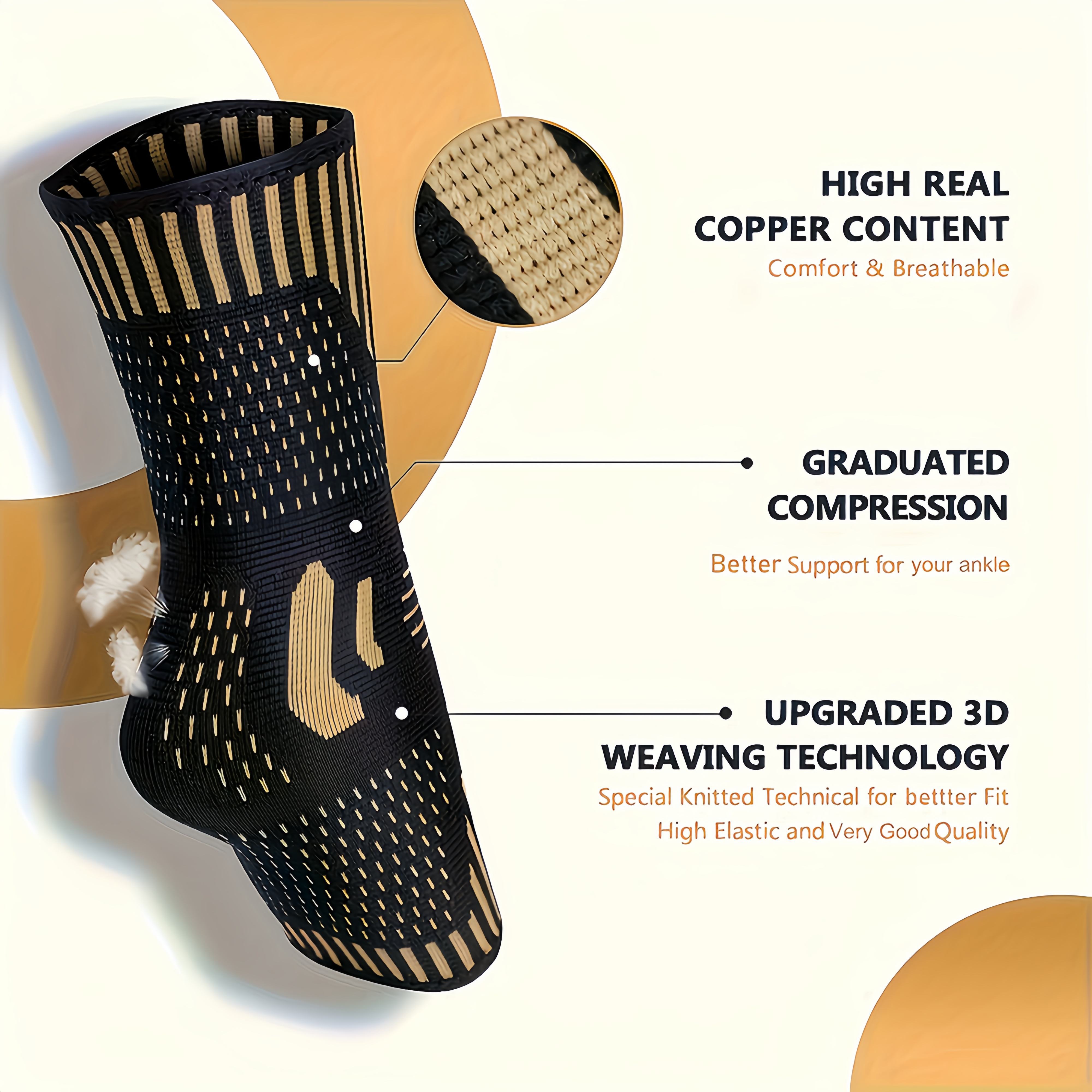 1 Pair Copper Ankle Support Sleeves Unisex Wicking With Arch Heel Stabilization Ideal For Basketball Tennis Running