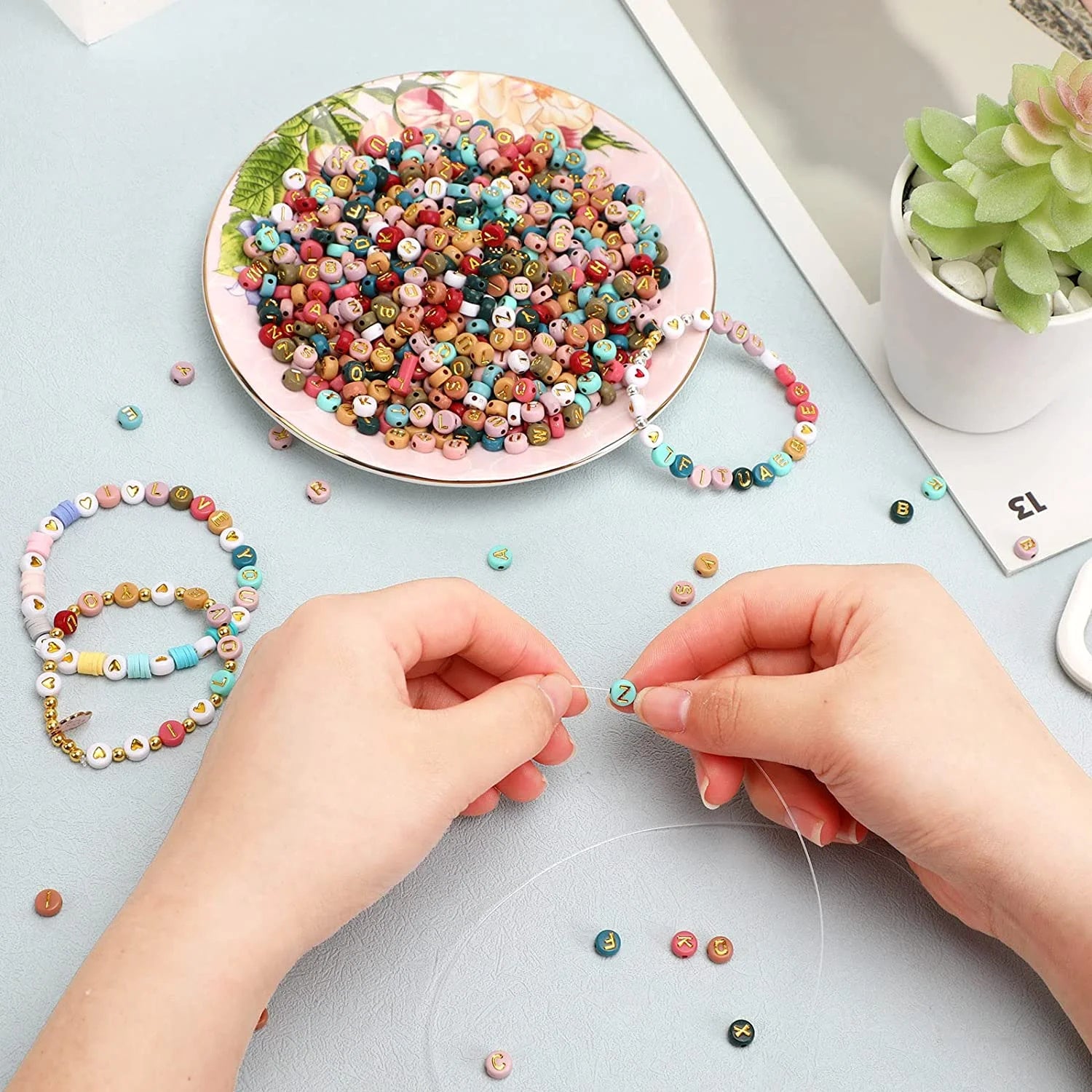Colored Letter Beads,  1900Pcs 4x7mm Colorful Gold Acrylic Alphabet Beads With 1 Roll Elastic String For Bracelet Necklace Jewelry Making Supplies-Ban On Selling On Amazon