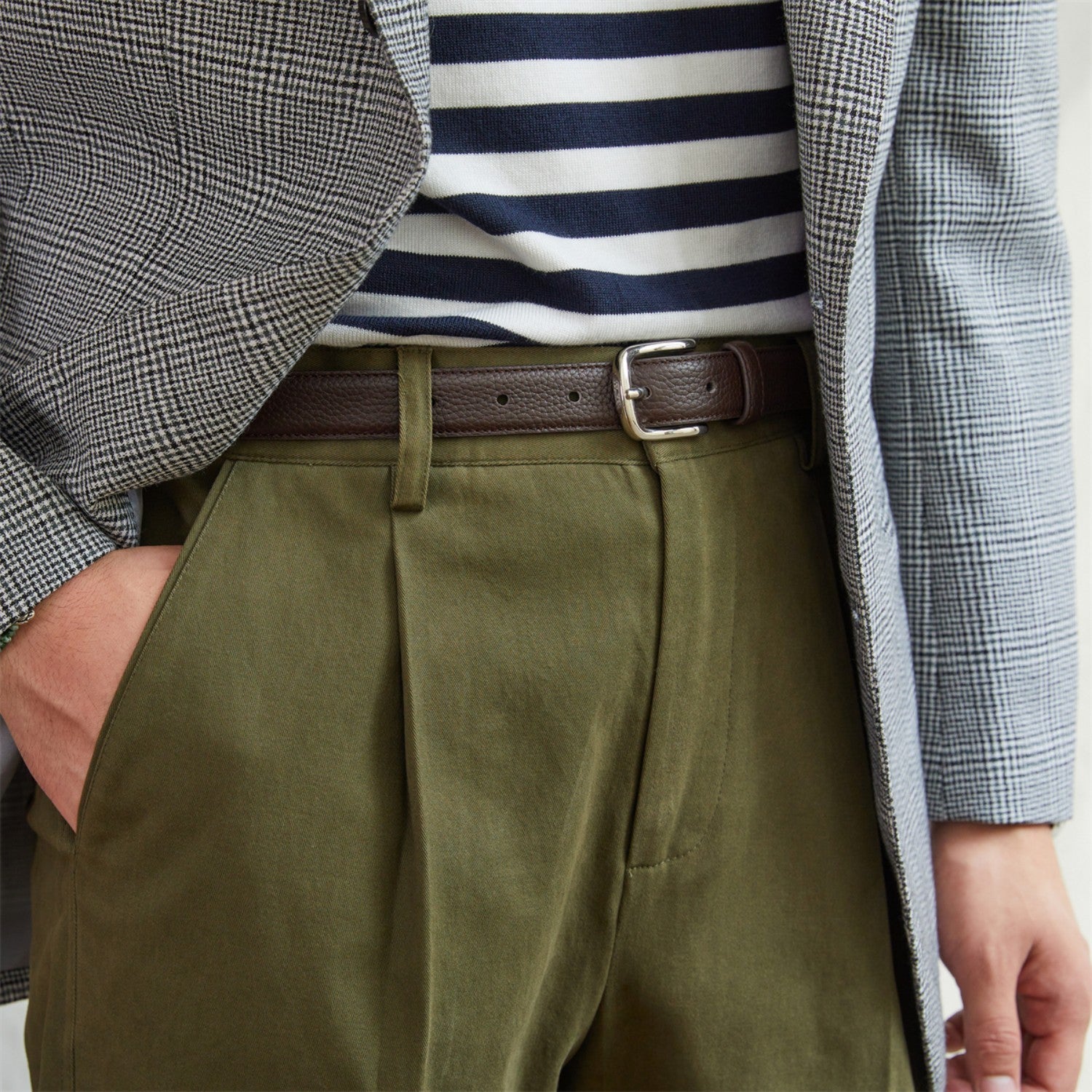 Men's And Women's Belt Lychee Pattern Calfskin