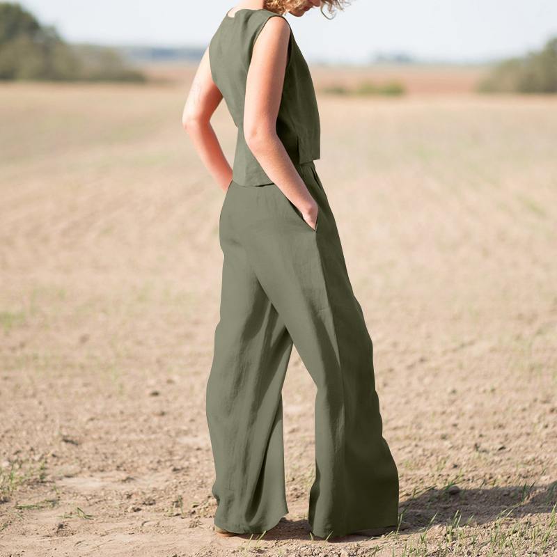 Women's Solid Color Retro Cotton And Linen Long Sleeve Loose Cotton Suit