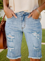 2025 Women's Denim Shorts, Quarter Length Jeans, Ripped Jeans, Frayed Hems