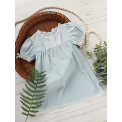 Toddler Girls Dress, Summer Lace Trim Puff Short Sleeves Crew Neck Princess Party Dress