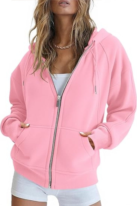 Fisoew Womens Zip Up Sweatshirts Fleece Lined Collar Crop Hoodie Casual Cotton Long Sleeve Tops With Thumb Hole