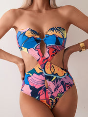 Women's Bandeau Swimsuit One-piece Round Chest Hollow Backless Swimsuit Holiday Style