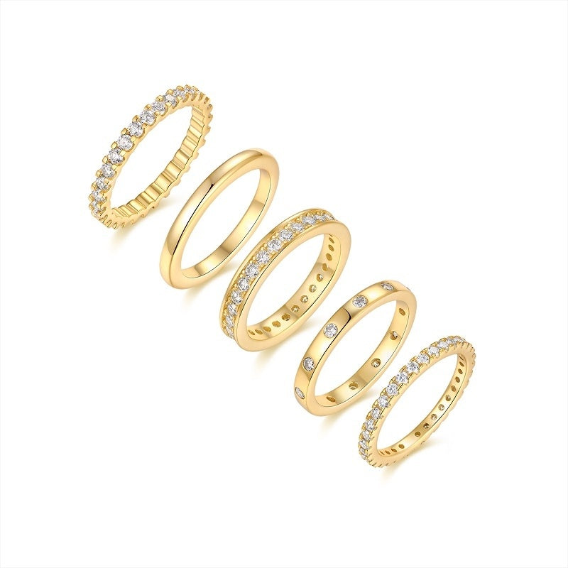 Golden Stars - Fashionable Men's And Women's Ring And Ring Jewelry Set With Moissanite S925 Sterling Silver And Gold-plated Diamond
