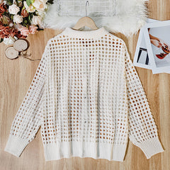 Women's Plus Size Cardigan Lightweight Hollow Out V-Neck Button Down Long Sleeve Knit Coat, 0XL-4XL