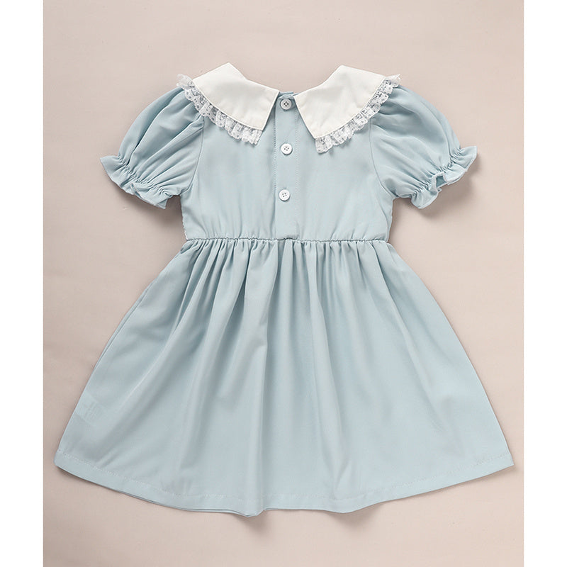 Toddler Girls' Smocked Dress Cute Puff Short Sleeves Lace Crew Neck, Adorable Princess Party Dress
