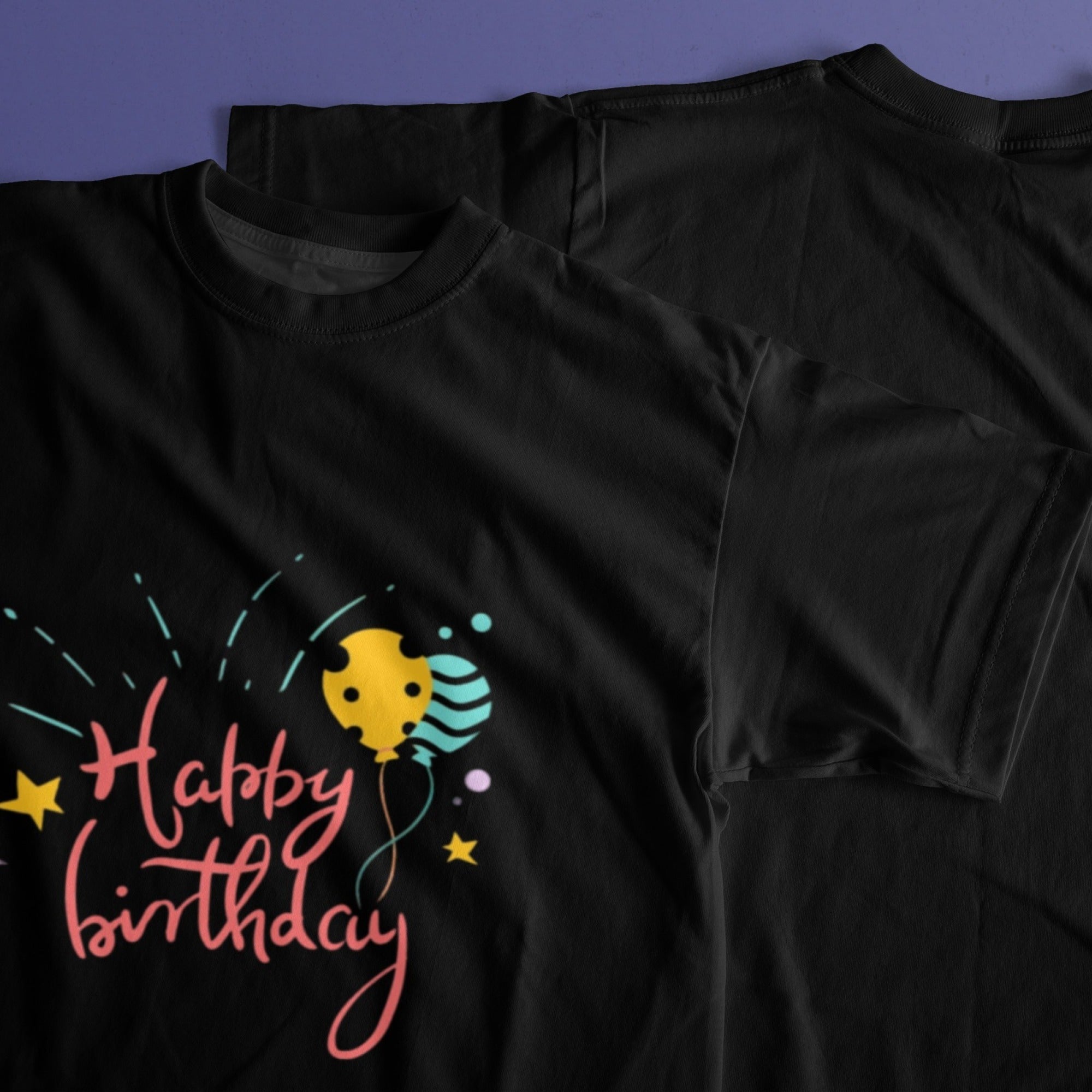 Happy Birthday Men's Pure Cotton Round Neck T-shirt - Slightly Elastic, Suitable For All Seasons Knitted Fabric, Classic Fit Adult Shirt, Birthday Gift