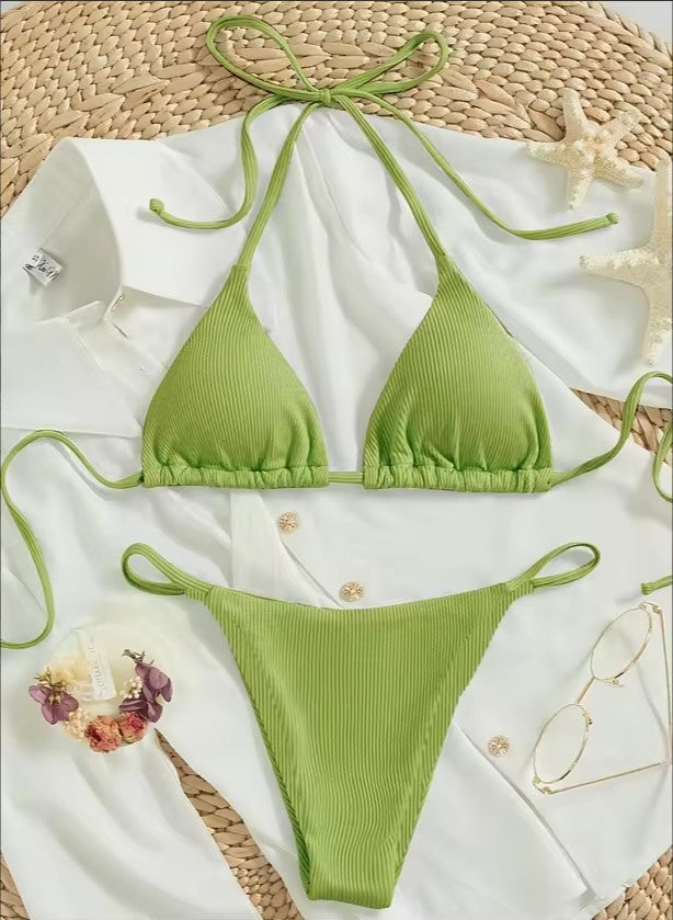 Factory Wholesale Women's Sexy Small Rib Bikini Tie Bikini Set Two Piece Swimsuit Beach Wear