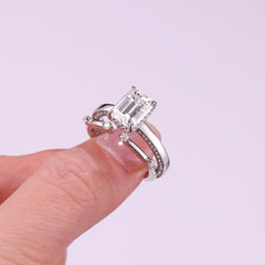 Ice Crystal Love - Fashionable Men's And Women's Ring And Ring Jewelry Set With Moissanite S925 Sterling Silver And Platinum-plated Diamond