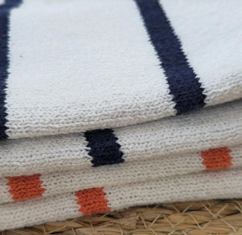 Women's 2025 Spring Summer Casual Fold-Down Short Sleeve Fashion Button Knitted Cardigan Sweater Navy Striped Sleeve Knitted Cardigan