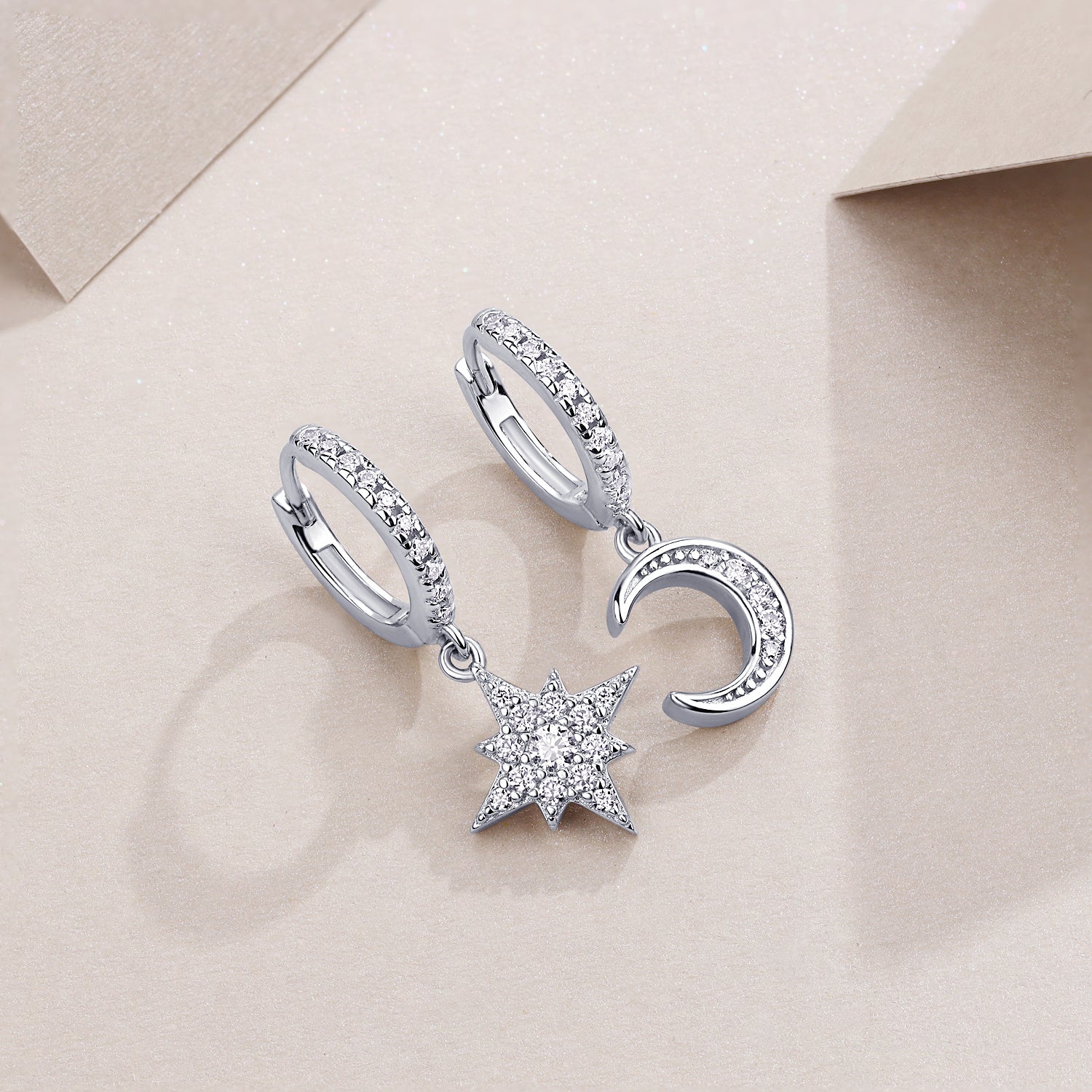 Star And Moon Interdependent - Fashionable Earrings And Stud Jewelry Set With Moissanite S925 Sterling Silver And Platinum-plated Diamonds