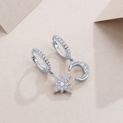 Star And Moon Interdependent - Fashionable Earrings And Stud Jewelry Set With Moissanite S925 Sterling Silver And Platinum-plated Diamonds