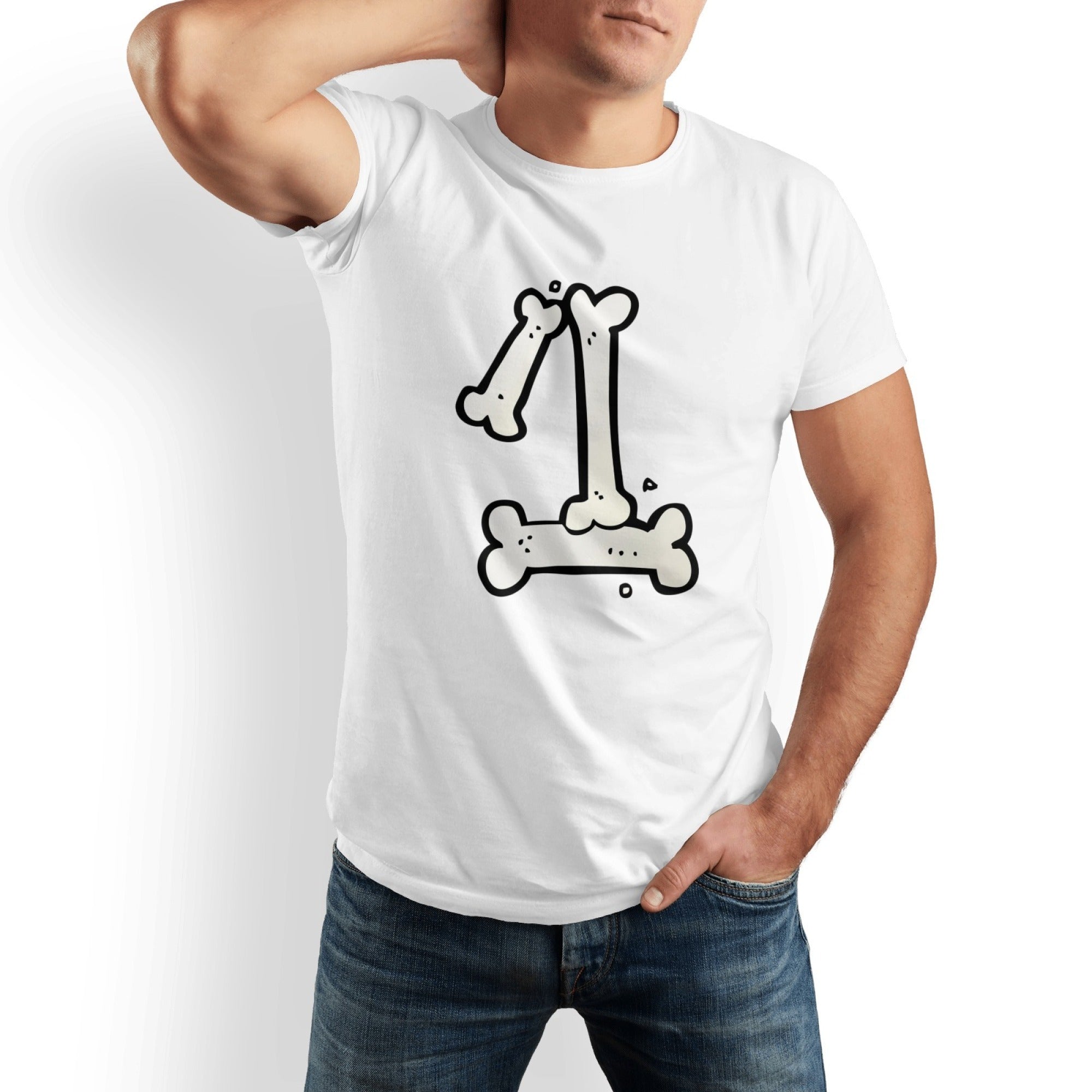 Bone Men's Pure Cotton T-shirt - Casual Round Neck, Slightly Elastic, Suitable For All Seasons Knitted Fabric, Classic Fit Adult Shirt, Pet Couple Shirt